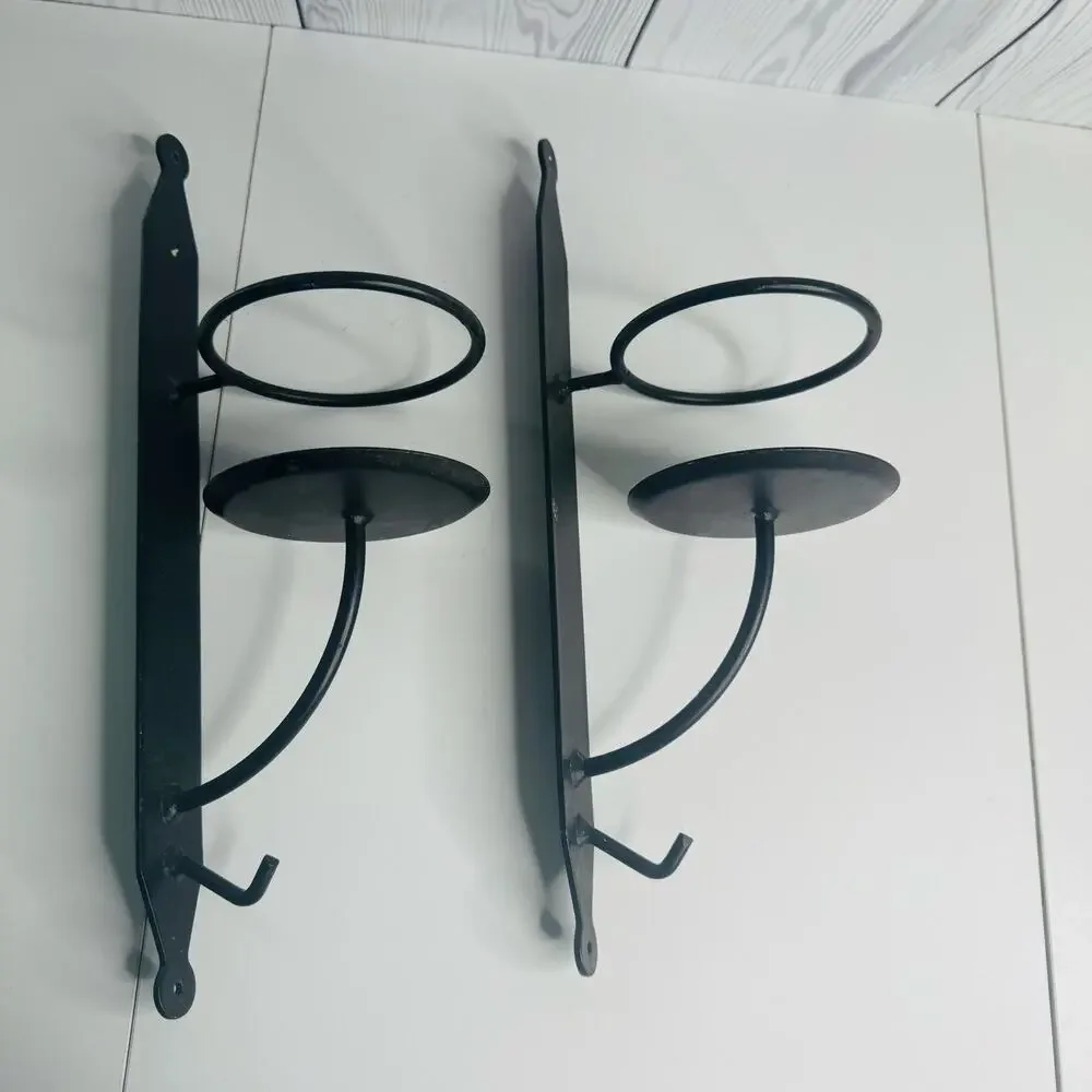 Country Curtains Wrought Iron Wall Sconce w/hook Candle Jar Holder Set of 2